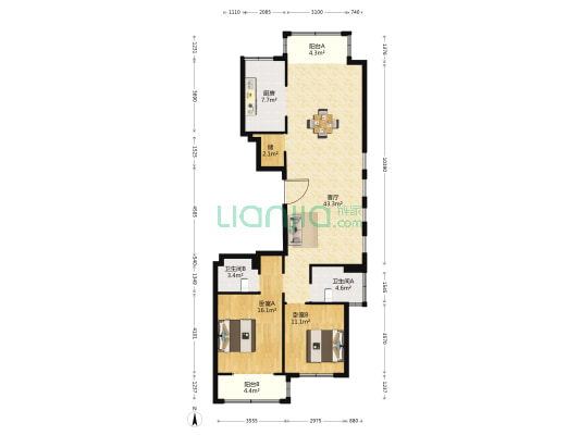 广德家园 2室1厅2卫 100平方