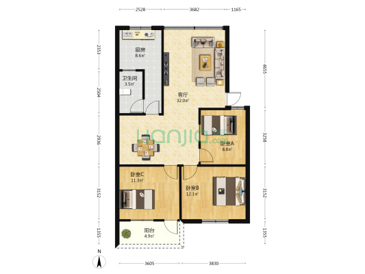 国税小区 3室1厅1卫 103平方