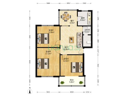 新鸿南一巷33号 3室2厅1卫 92平方