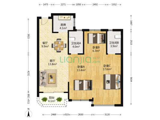 滨江东方海岸(萧山) 3室2厅2卫 89平方