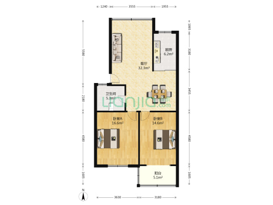 滨江小区 2室1厅1卫 98平方