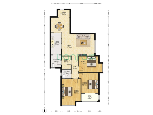 云玺华府 3室1厅2卫 126平方