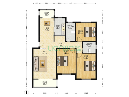 凌兆佳苑 3室2厅2卫 122平方