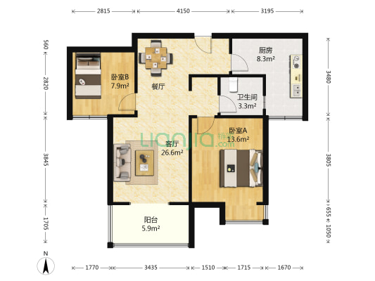 正商城和园6号院 2室1厅1卫 88平方
