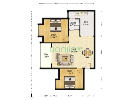 龙江云洲 2室1厅1卫 91平方