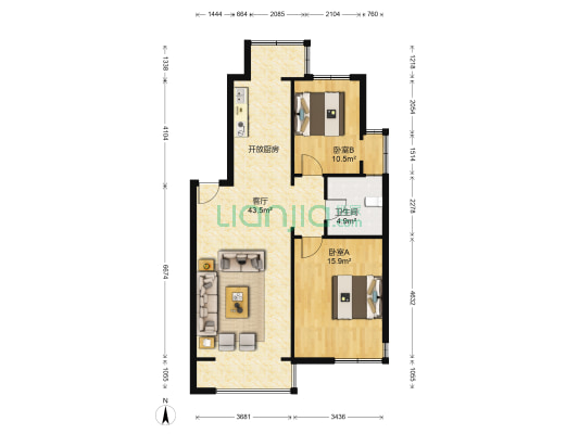 梧景新村 2室1厅1卫 96平方