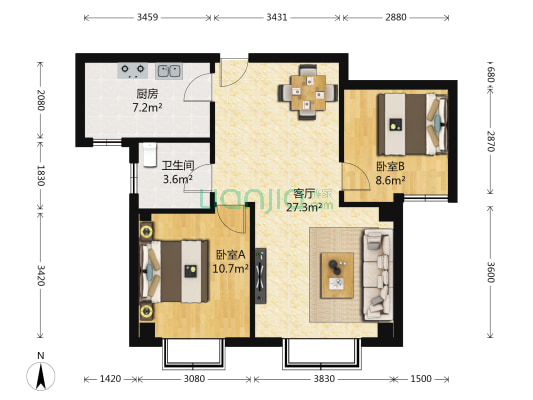 立达青年郡 2室1厅1卫 92平方