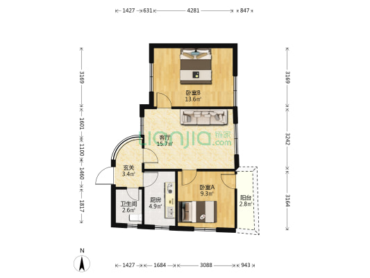 宝泽楼南巷107号 2室1厅1卫 64平方