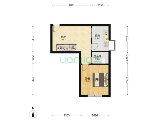 公交分局宿舍 1室1厅1卫 44平方