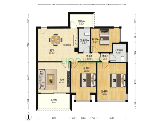 悦馨花园 3室2厅2卫 117平方