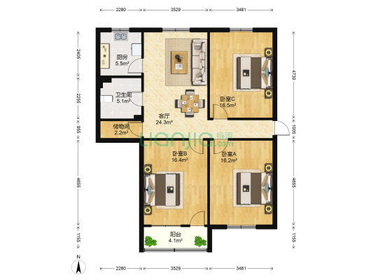 钱桥花园路小区 3室1厅1卫 108平方