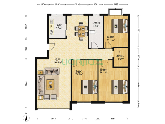 碧海人家 3室1厅1卫 133平方