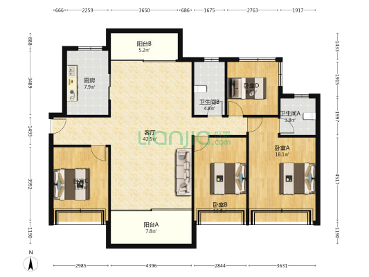 碧桂园燕湖郡 4室1厅2卫 143平方