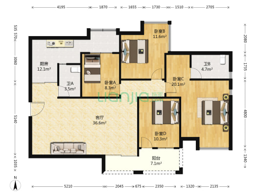 泽科港城国际一期 4室1厅2卫 122平方
