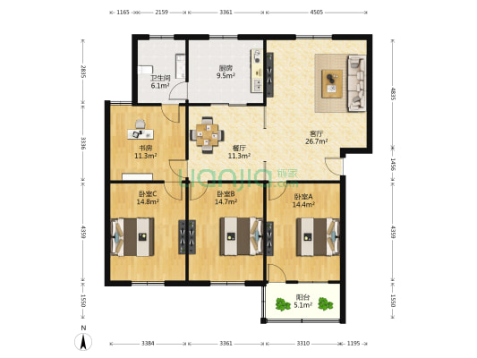 新华西路25号 4室2厅1卫 137平方