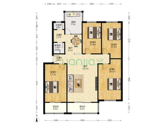 工业路23号 4室2厅2卫 154平方