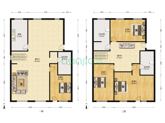 国富嘉园 4室2厅 南 北-户型图