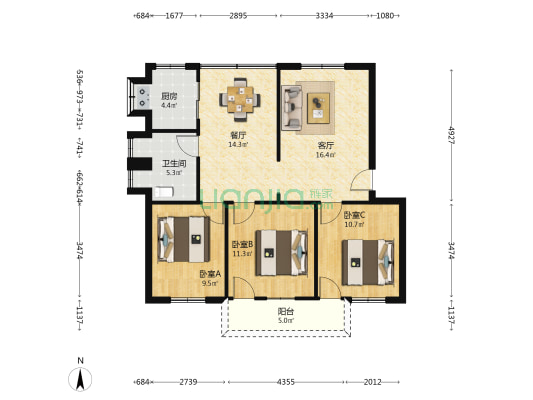 广西邮电大院住宅区 3室2厅1卫 90平方