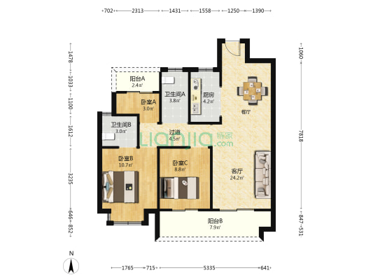 新悦府 3室1厅2卫 95平方