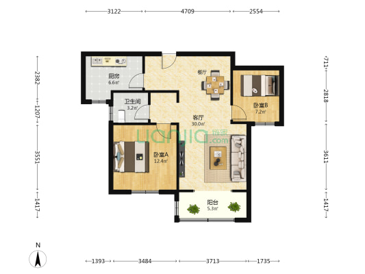 水韵小区 2室1厅1卫 90平方