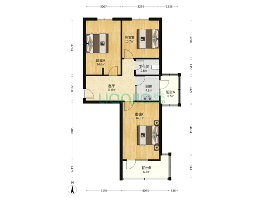 陕西省医药公司家属院 3室1厅1卫 82平方