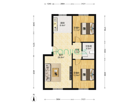 金海铂郡 2室1厅1卫 69平方