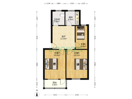 竹园一村 3室1厅1卫 70平方