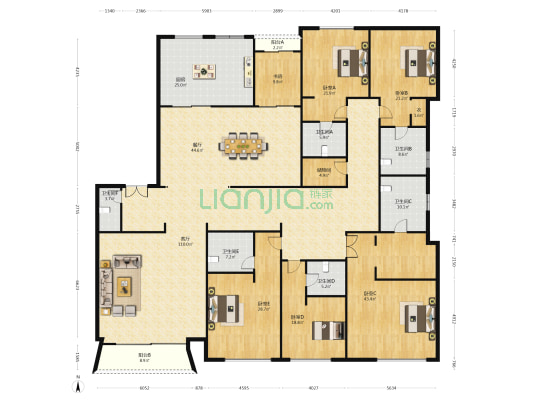 古北壹号 6室2厅6卫 482平方