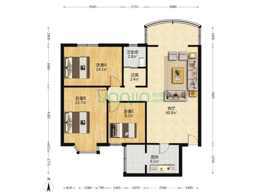 勤源里四季花苑 3室1厅1卫 119平方