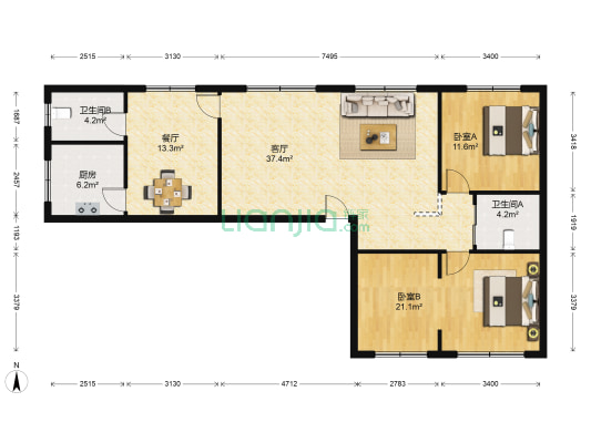 鑫隆公寓(兴盛街) 2室2厅2卫 120平方