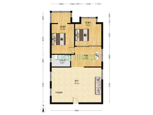 华茂雅居 3室1厅1卫 102平方