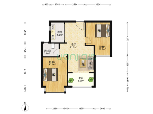 海门中南世纪城 2室1厅1卫 77平方