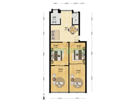 广西科技馆宿舍 4室1厅1卫 62平方