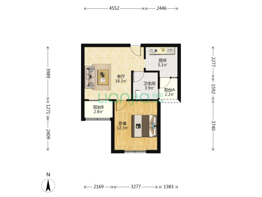 永康城星华园 1室1厅1卫 59平方