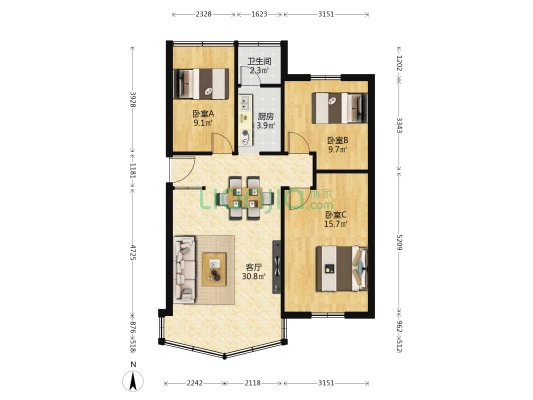富丽家园朝阳东路 3室1厅1卫 82平方