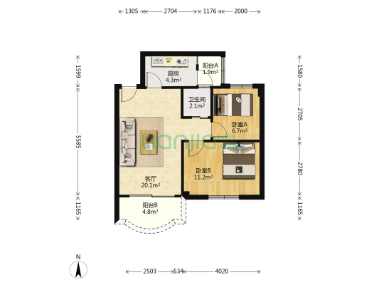 宏威新村 2室1厅1卫 60平方
