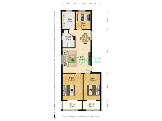 经华北路10号 3室1厅1卫 82平方
