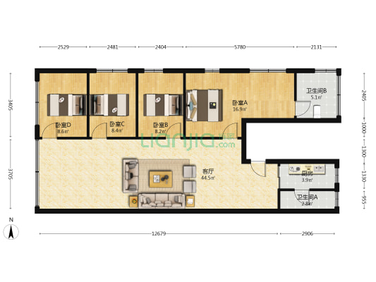 清和大道 4室1厅2卫 119平方