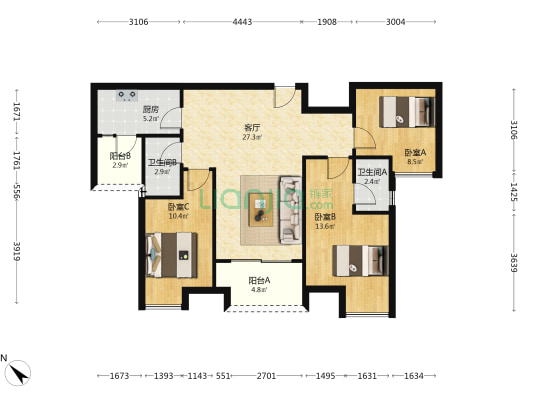 康田宸樾 3室1厅2卫 96平方
