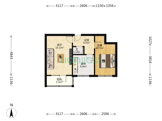 兰烟家属院 1室1厅1卫 45平方
