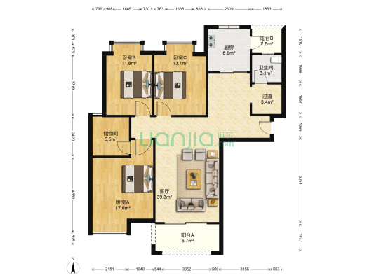 金叶名园 3室1厅1卫 139平方