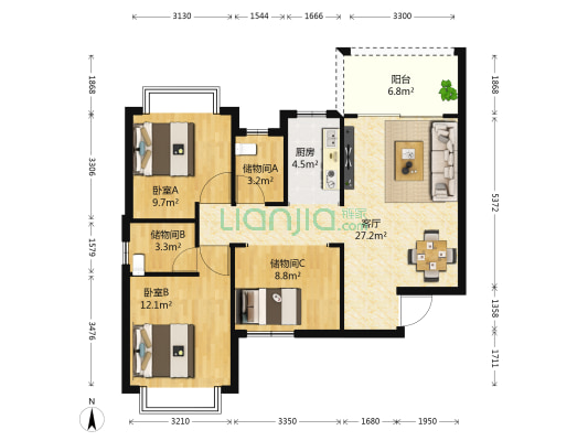 南地·世合园 2室1厅0卫 89平方