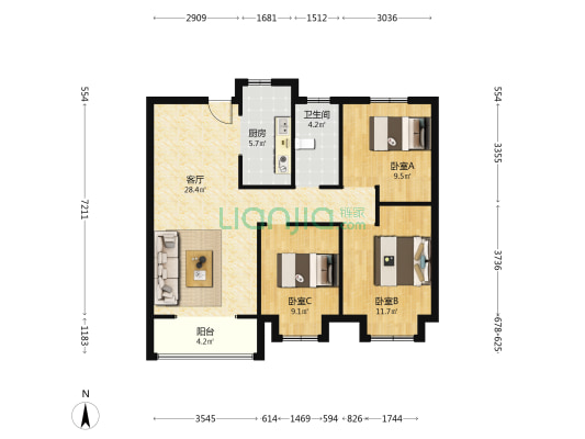 国茂府 3室1厅1卫 105平方