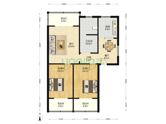 红墙巷25号 2室2厅1卫 104平方