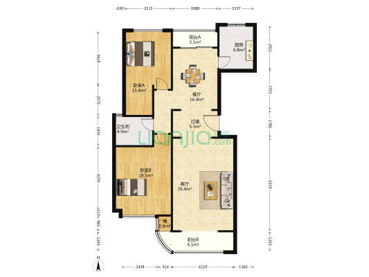 文景嘉苑 2室2厅1卫 128平方