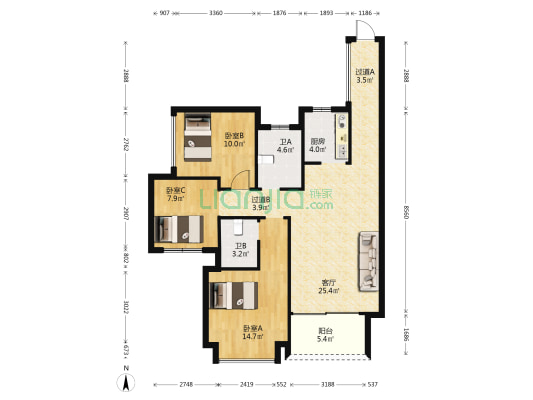 海伦堡香海里 3室1厅2卫 96平方