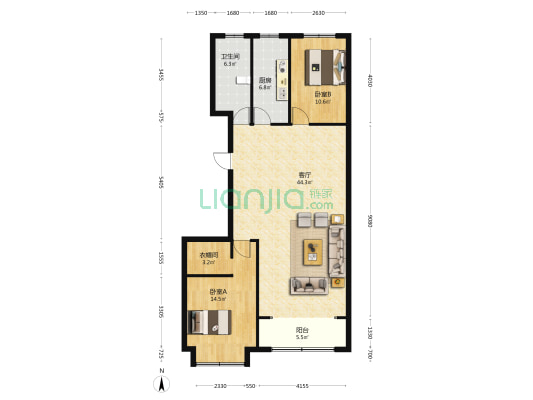 金海御苑 2室1厅1卫 121平方