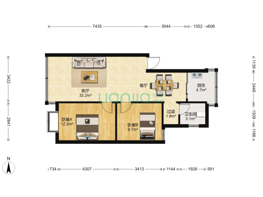 昆明牛街庄住宅小区二组团 2室1厅1卫 65平方