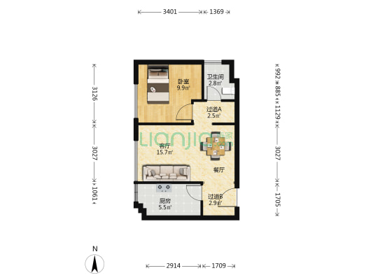 招商公园大道 1室1厅1卫 63平方