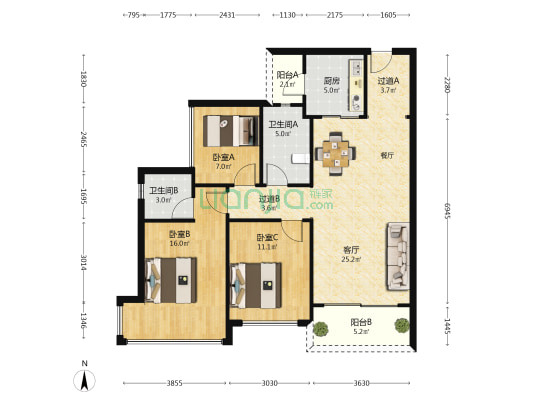 中国铁建梧桐苑 3室1厅2卫 98平方